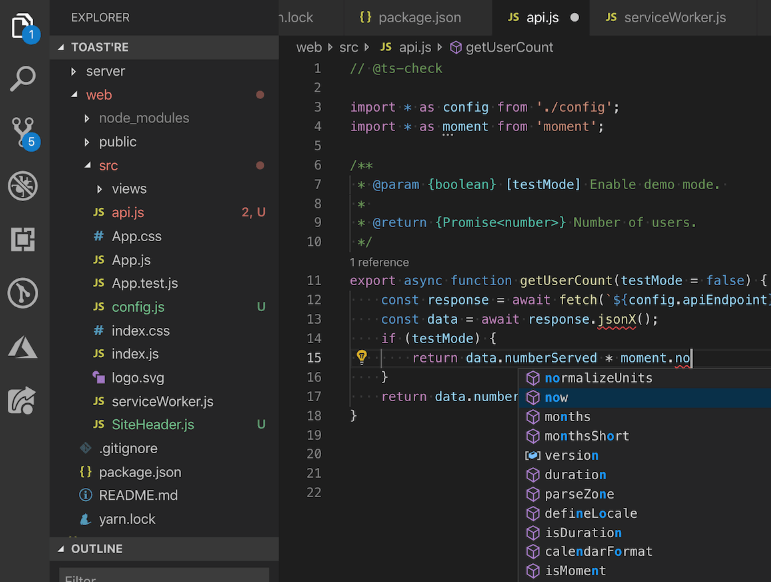 Редактор кода JavaScript — VS Code